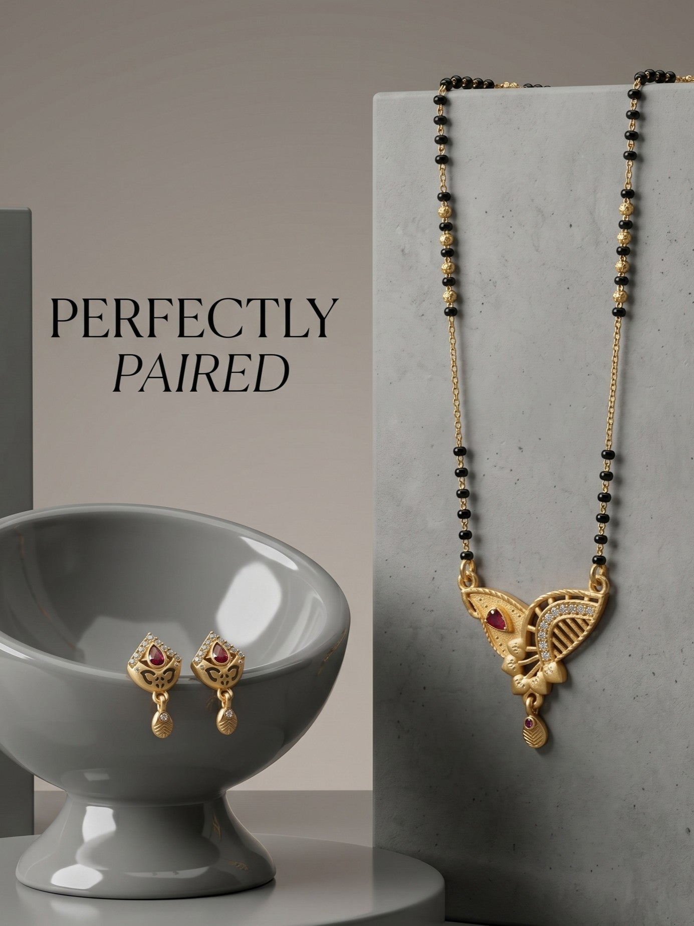 Gold-Toned Stone Studded Mangalsutra with Matching Earrings Combo Set