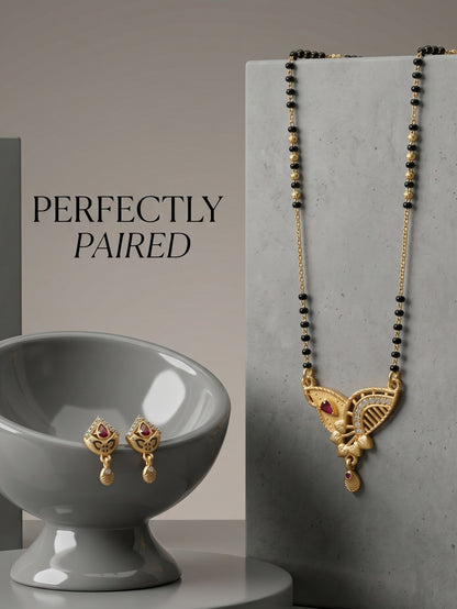 Gold-Toned Stone Studded Mangalsutra with Matching Earrings Combo Set