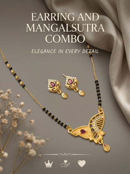 Gold-Toned Stone Studded Mangalsutra with Matching Earrings Combo Set
