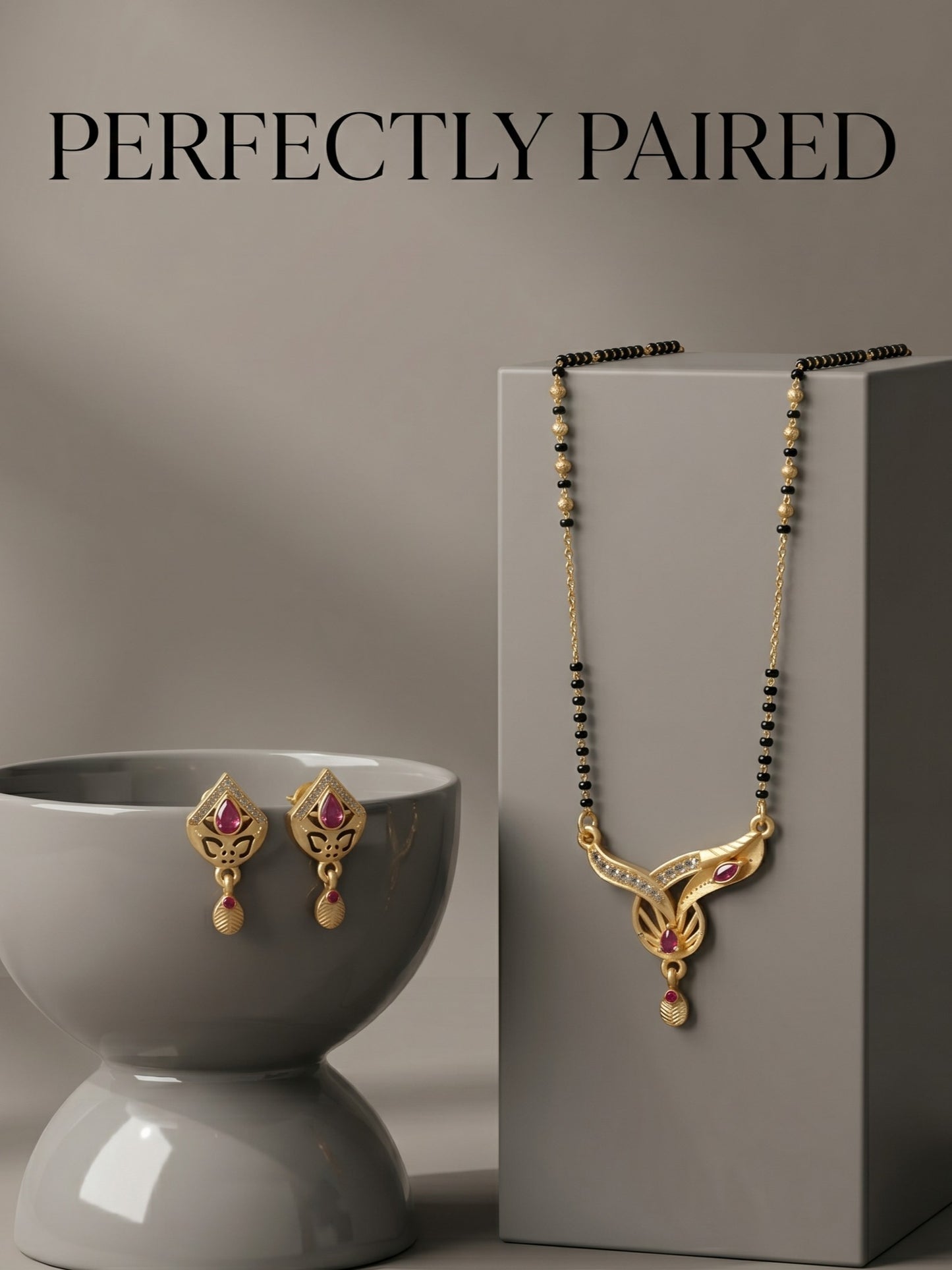 Gold-Toned Stone Studded Mangalsutra with Matching Earrings Combo Set
