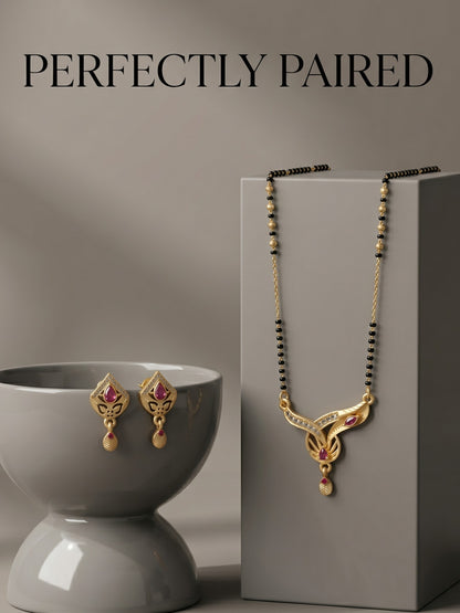 Gold-Toned Stone Studded Mangalsutra with Matching Earrings Combo Set