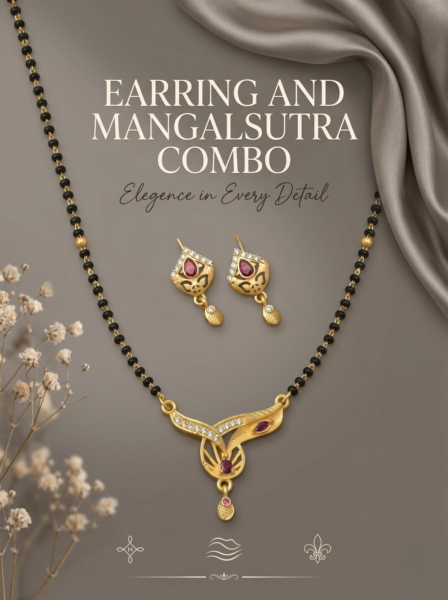 Gold-Toned Stone Studded Mangalsutra with Matching Earrings Combo Set