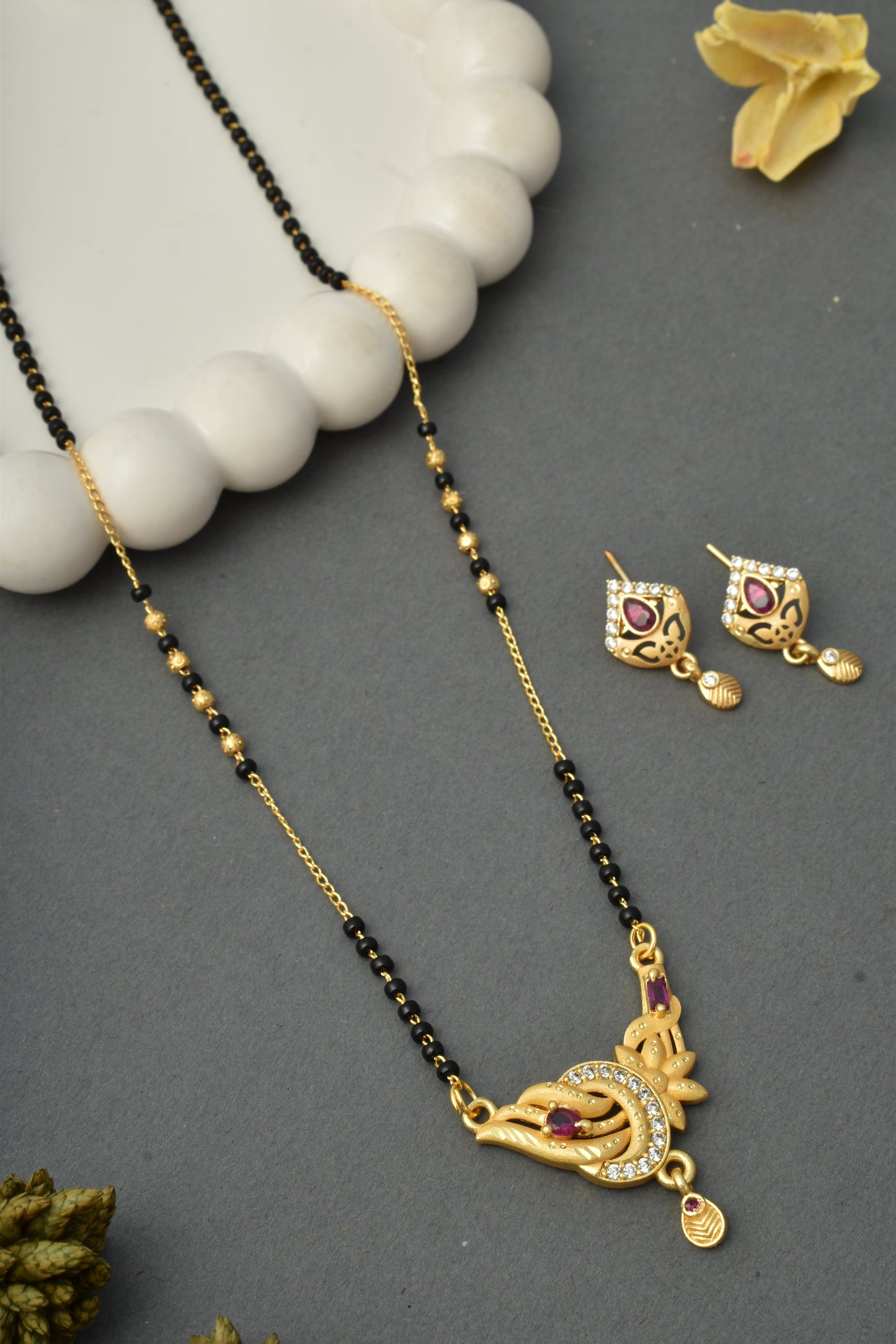 Gold-Toned Stone Studded Mangalsutra with Matching Earrings Combo Set