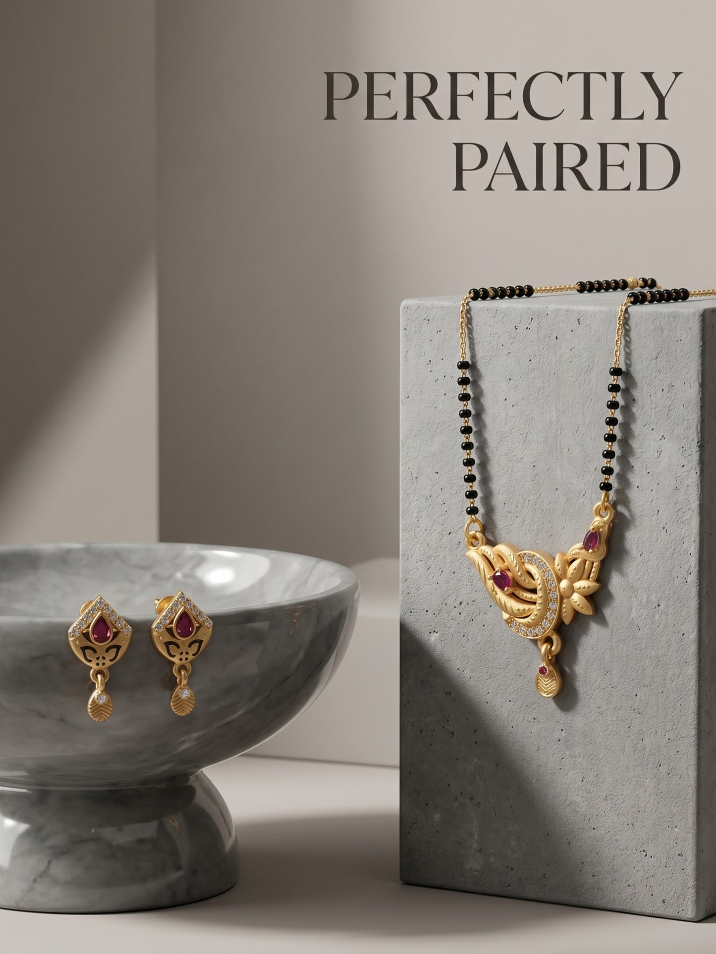Gold-Toned Stone Studded Mangalsutra with Matching Earrings Combo Set