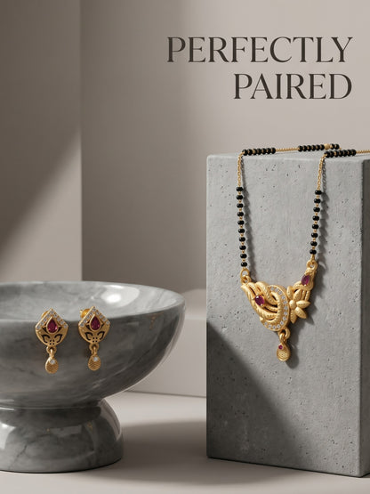Gold-Toned Stone Studded Mangalsutra with Matching Earrings Combo Set