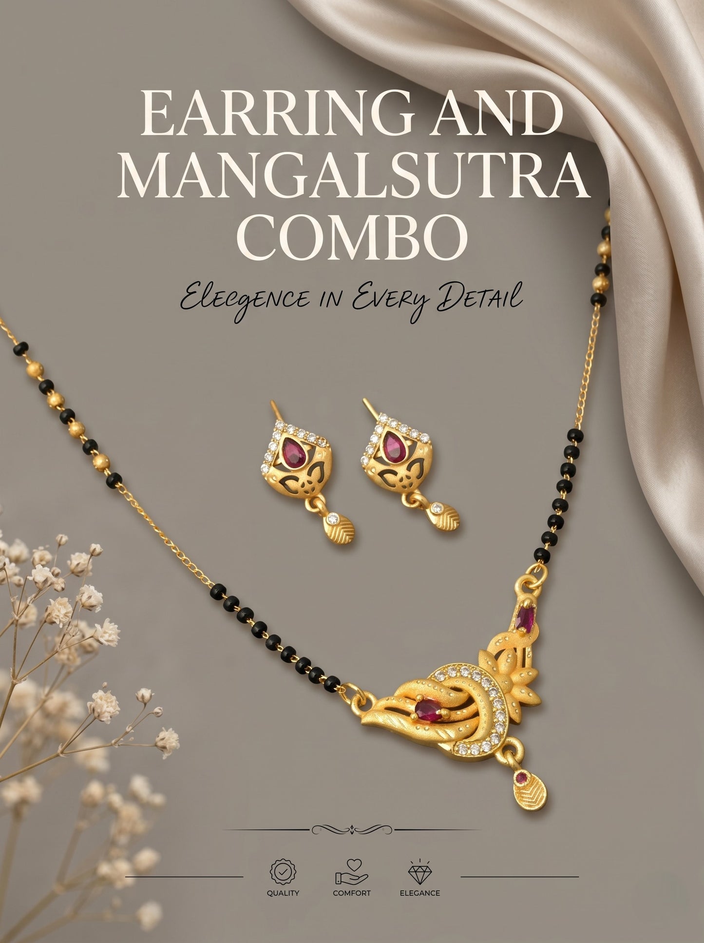 Gold-Toned Stone Studded Mangalsutra with Matching Earrings Combo Set