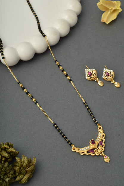 Gold-Toned Stone Studded Mangalsutra with Matching Earrings Combo Set