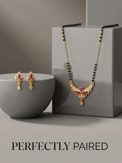 Gold-Toned Stone Studded Mangalsutra with Matching Earrings Combo Set