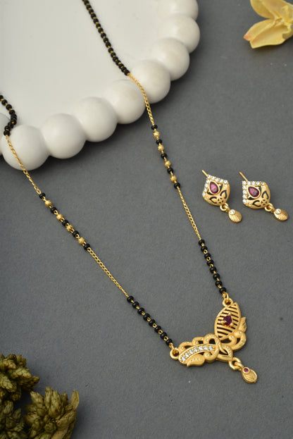 Gold-Toned Stone Studded Mangalsutra with Matching Earrings Combo Set