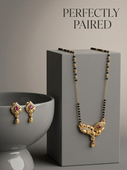 Gold-Toned Stone Studded Mangalsutra with Matching Earrings Combo Set