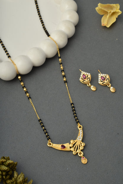 Gold-Toned Stone Studded Mangalsutra with Matching Earrings Combo Set