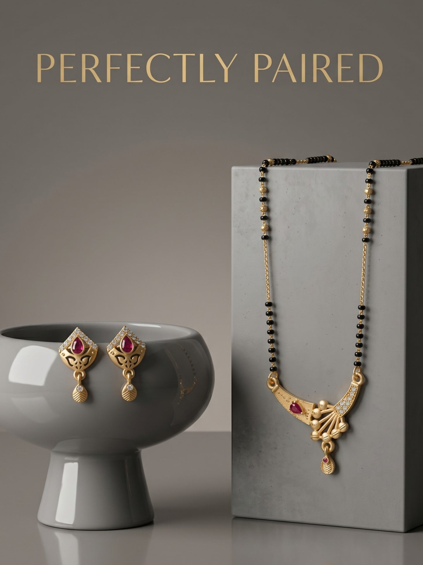 Gold-Toned Stone Studded Mangalsutra with Matching Earrings Combo Set