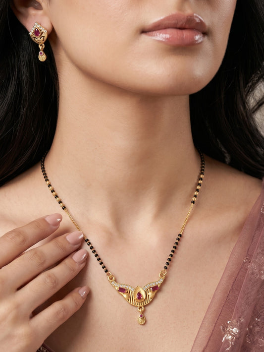 Gold-Toned Stone Studded Mangalsutra with Matching Earrings Combo Set