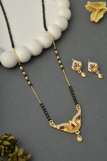Gold-Toned Stone Studded Mangalsutra with Matching Earrings Combo Set