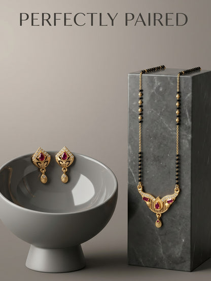 Gold-Toned Stone Studded Mangalsutra with Matching Earrings Combo Set