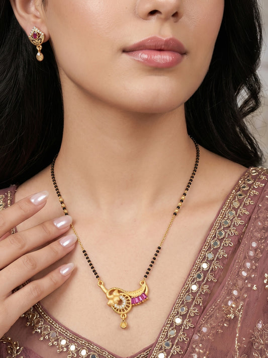 Gold-Toned Stone Studded Mangalsutra with Matching Earrings Combo Set