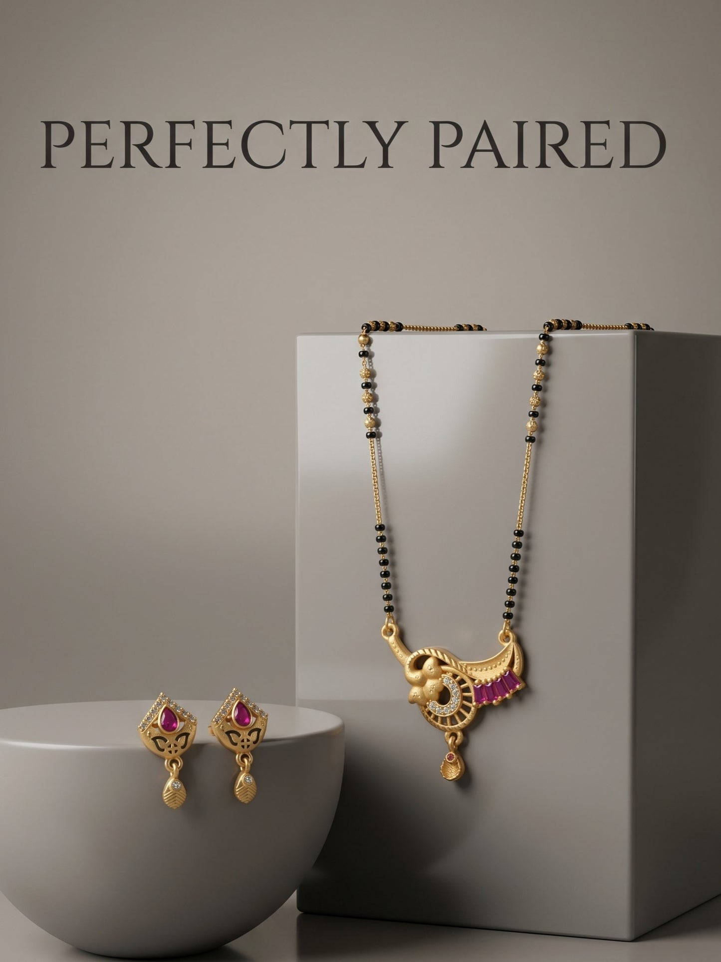 Gold-Toned Stone Studded Mangalsutra with Matching Earrings Combo Set