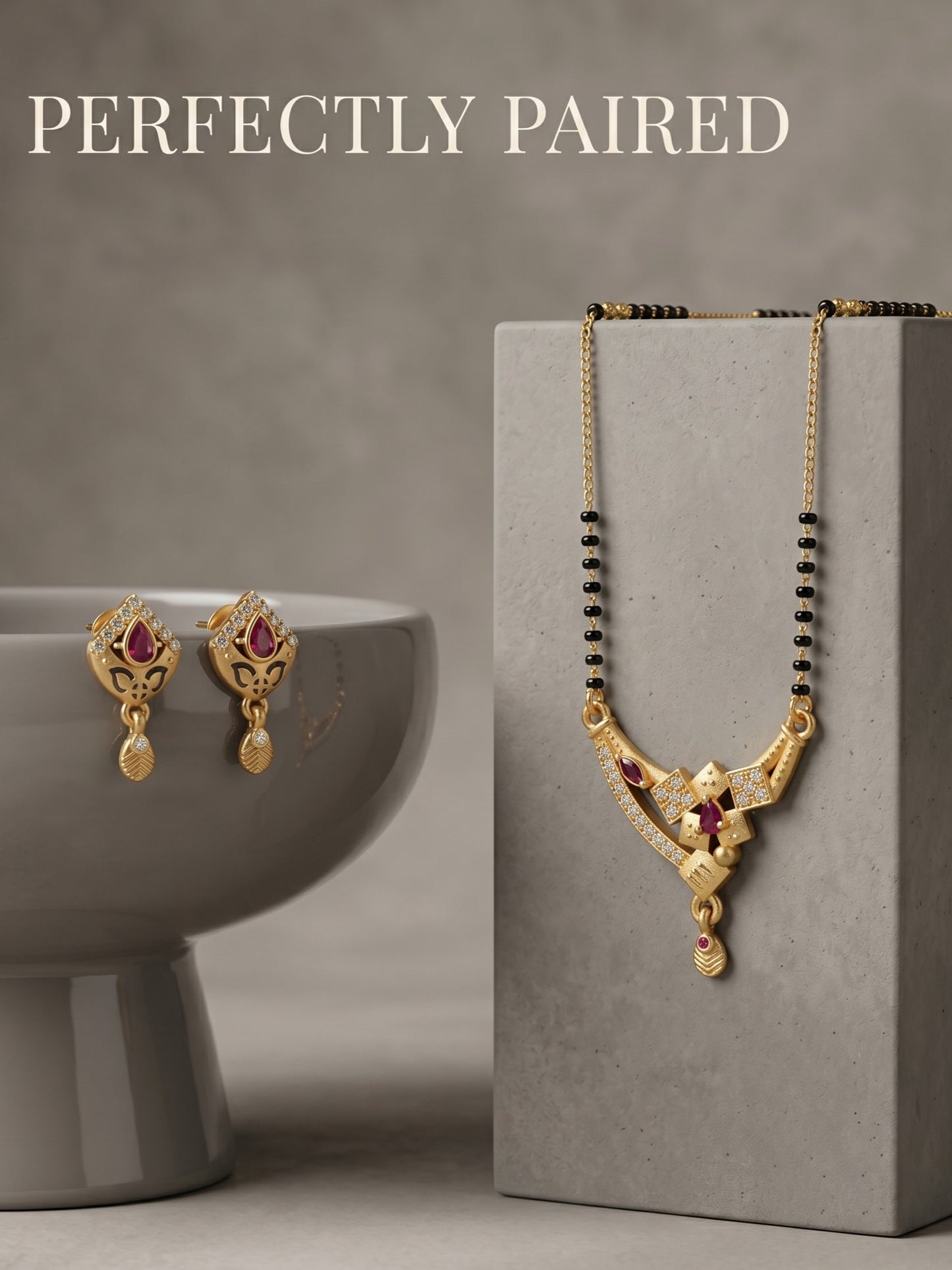 Gold-Toned Stone Studded Mangalsutra with Matching Earrings Combo Set