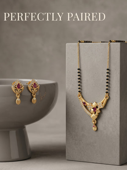 Gold-Toned Stone Studded Mangalsutra with Matching Earrings Combo Set