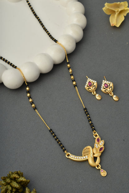 Gold-Toned Stone Studded Mangalsutra with Matching Earrings Combo Set