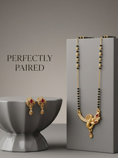 Gold-Toned Stone Studded Mangalsutra with Matching Earrings Combo Set