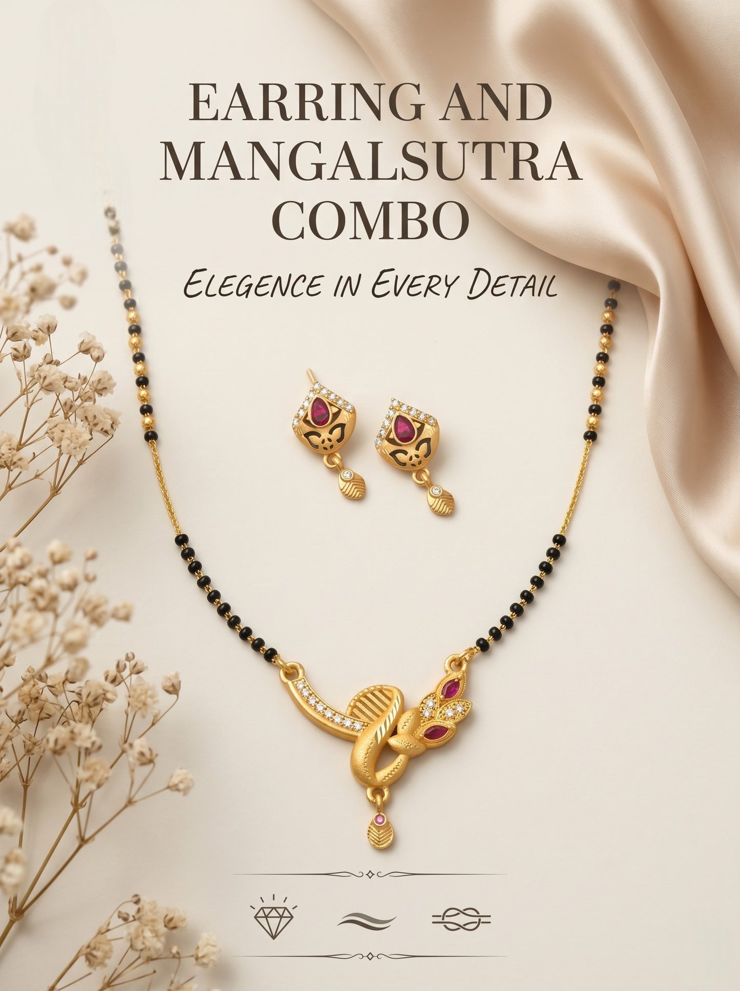 Gold-Toned Stone Studded Mangalsutra with Matching Earrings Combo Set