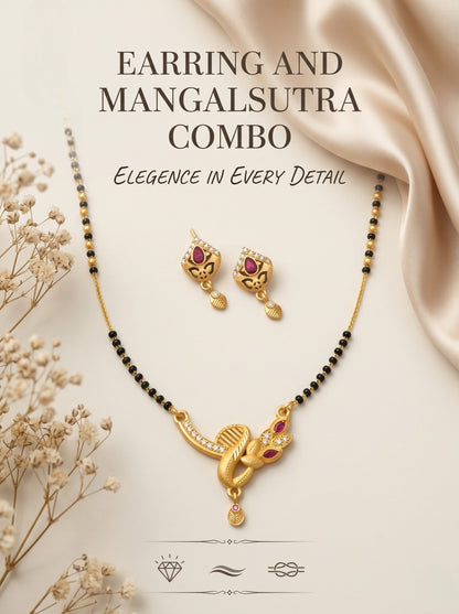 Gold-Toned Stone Studded Mangalsutra with Matching Earrings Combo Set