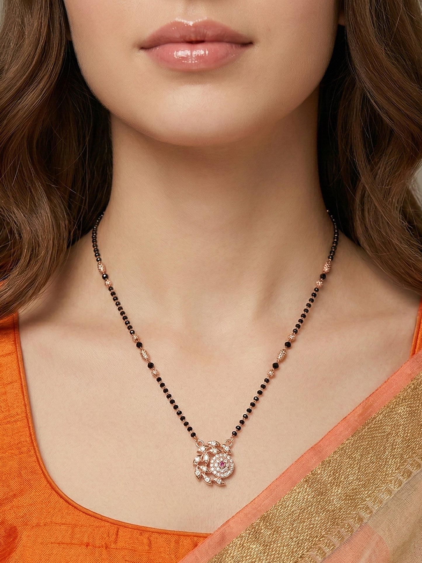 Meira Jewellery Traditional Black Bead Combo Mangalsutra Necklace for Women, Gold & Rose Gold Plated CZ Stone Stylish Mangalsutra Pendant Chain for Daily & Festive Ethnic Set of 2 Tanmaniya-02