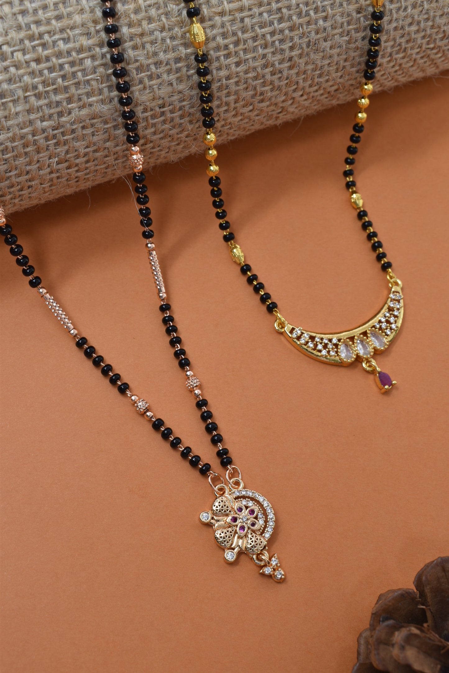 Meira Jewellery Traditional Black Bead Combo Mangalsutra Necklace for Women, Gold & Rose Gold Plated CZ Stone Stylish Mangalsutra Pendant Chain for Daily & Festive Ethnic Set of 2 Tanmaniya-10