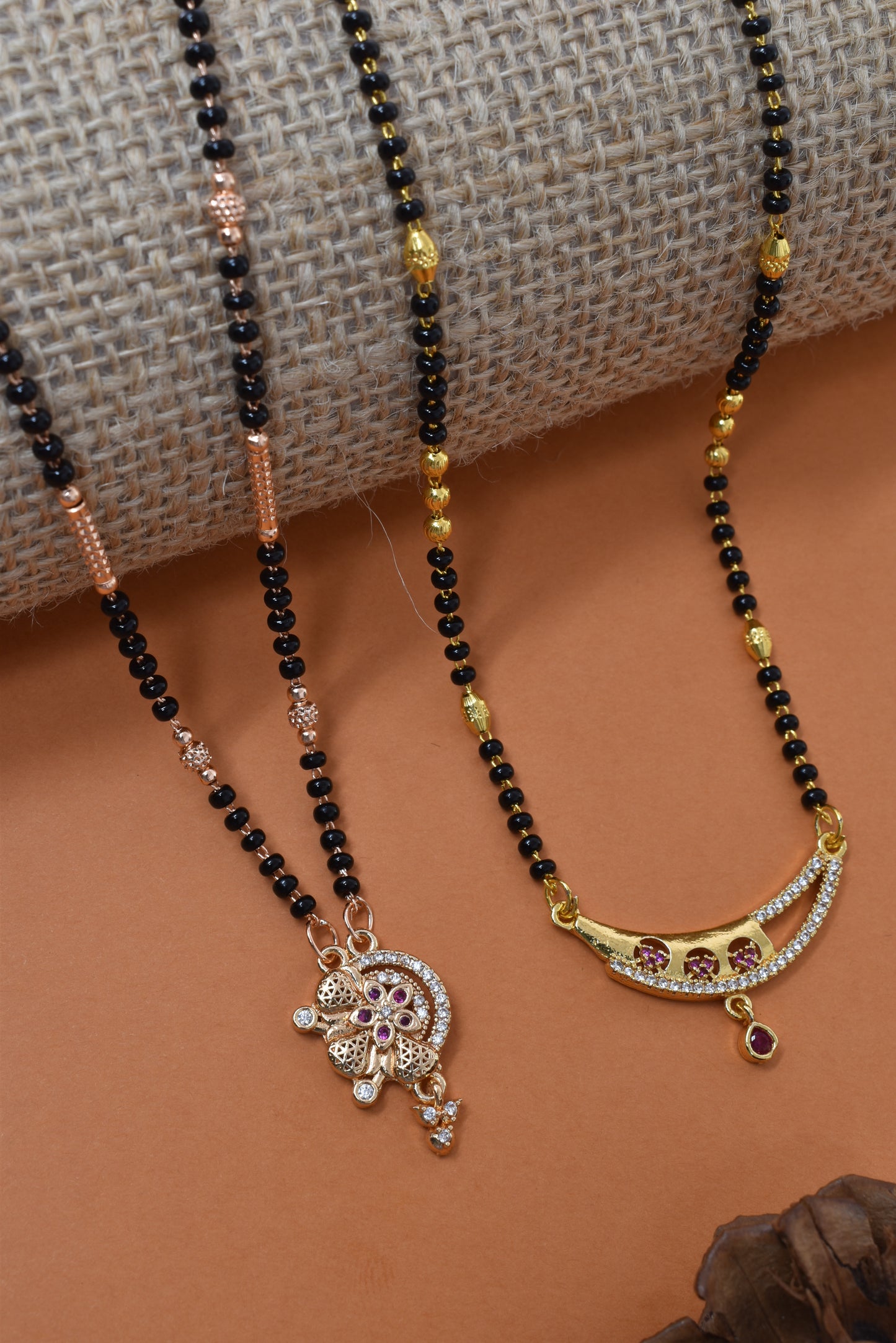 Meira Jewellery Traditional Black Bead Combo Mangalsutra Necklace for Women, Gold & Rose Gold Plated CZ Stone Stylish Mangalsutra Pendant Chain for Daily & Festive Ethnic Set of 2 Tanmaniya-14