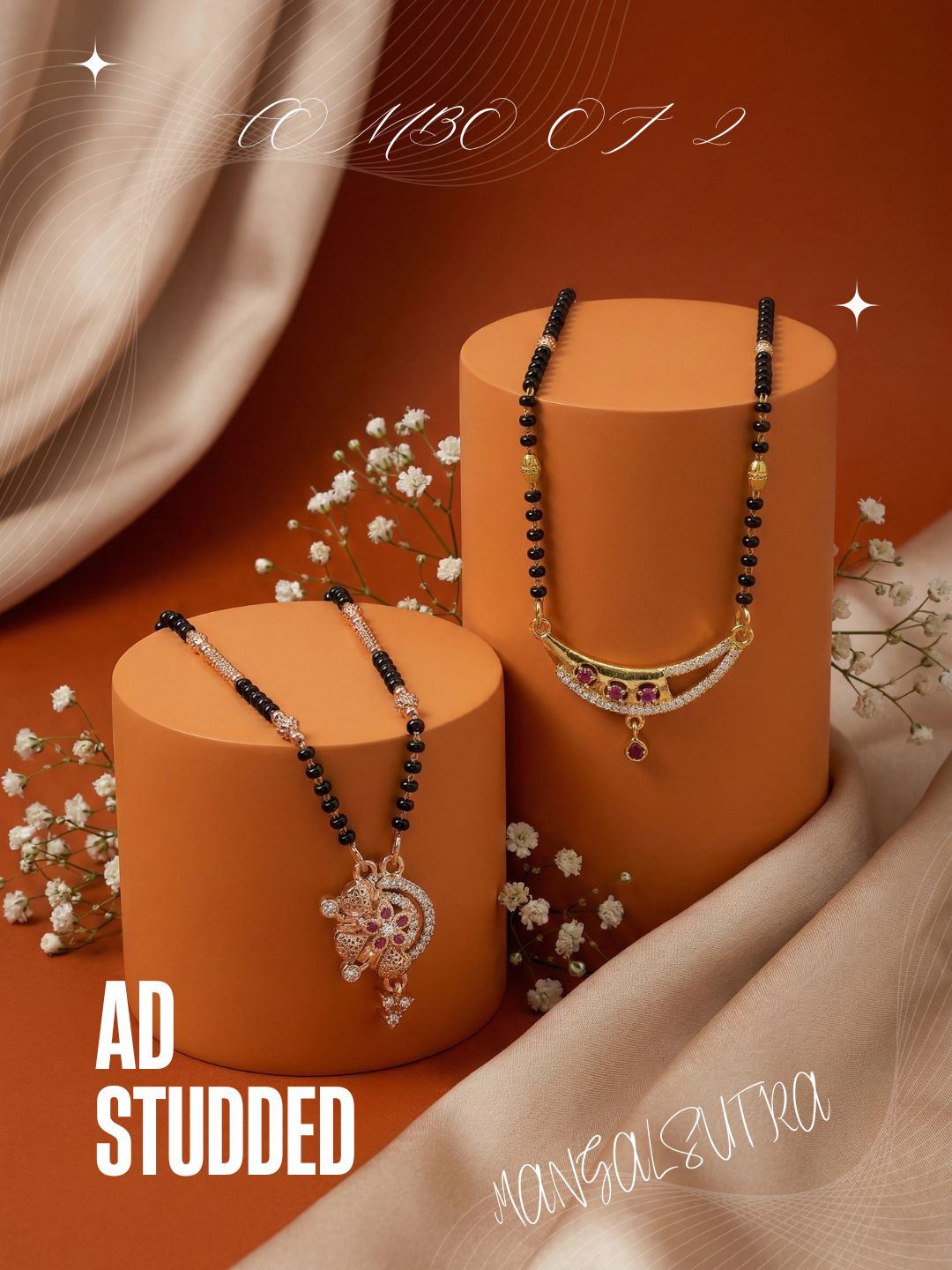 Meira Jewellery Traditional Black Bead Combo Mangalsutra Necklace for Women, Gold & Rose Gold Plated CZ Stone Stylish Mangalsutra Pendant Chain for Daily & Festive Ethnic Set of 2 Tanmaniya-14