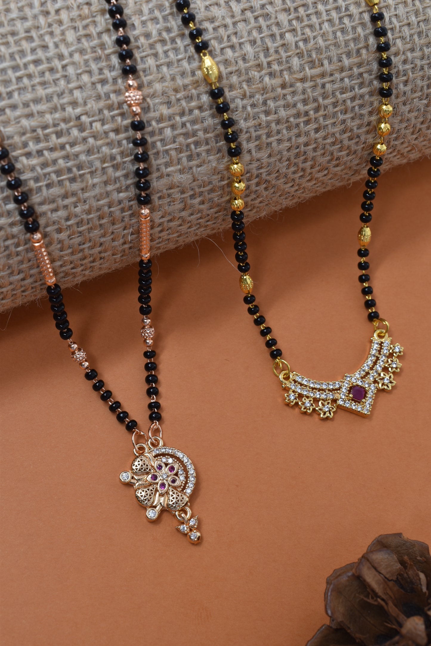 Meira Jewellery Traditional Black Bead Combo Mangalsutra Necklace for Women, Gold & Rose Gold Plated CZ Stone Stylish Mangalsutra Pendant Chain for Daily & Festive Ethnic Set of 2 Tanmaniya-15