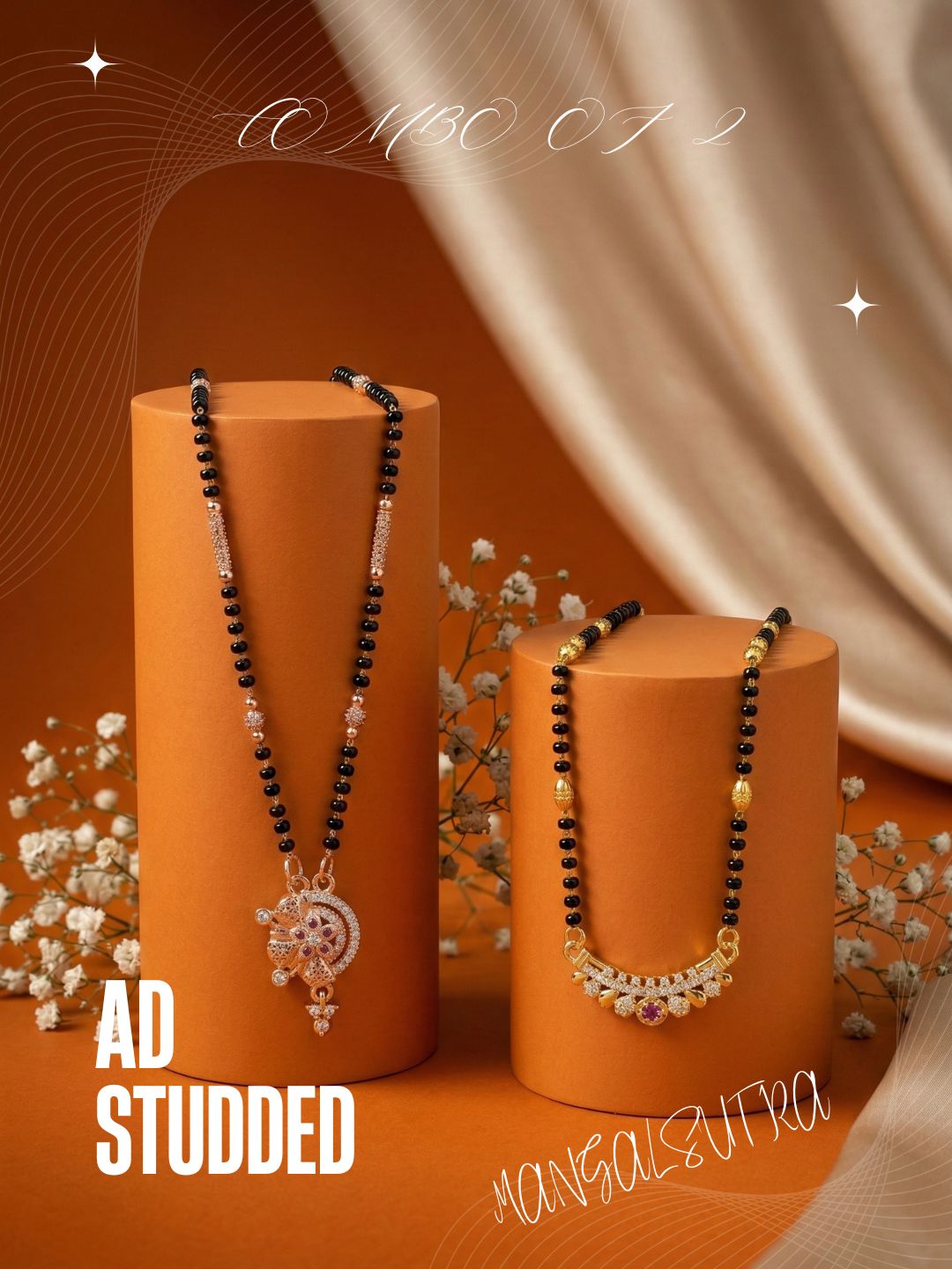 Meira Jewellery Traditional Black Bead Combo Mangalsutra Necklace for Women, Gold & Rose Gold Plated CZ Stone Stylish Mangalsutra Pendant Chain for Daily & Festive Ethnic Set of 2 Tanmaniya-16