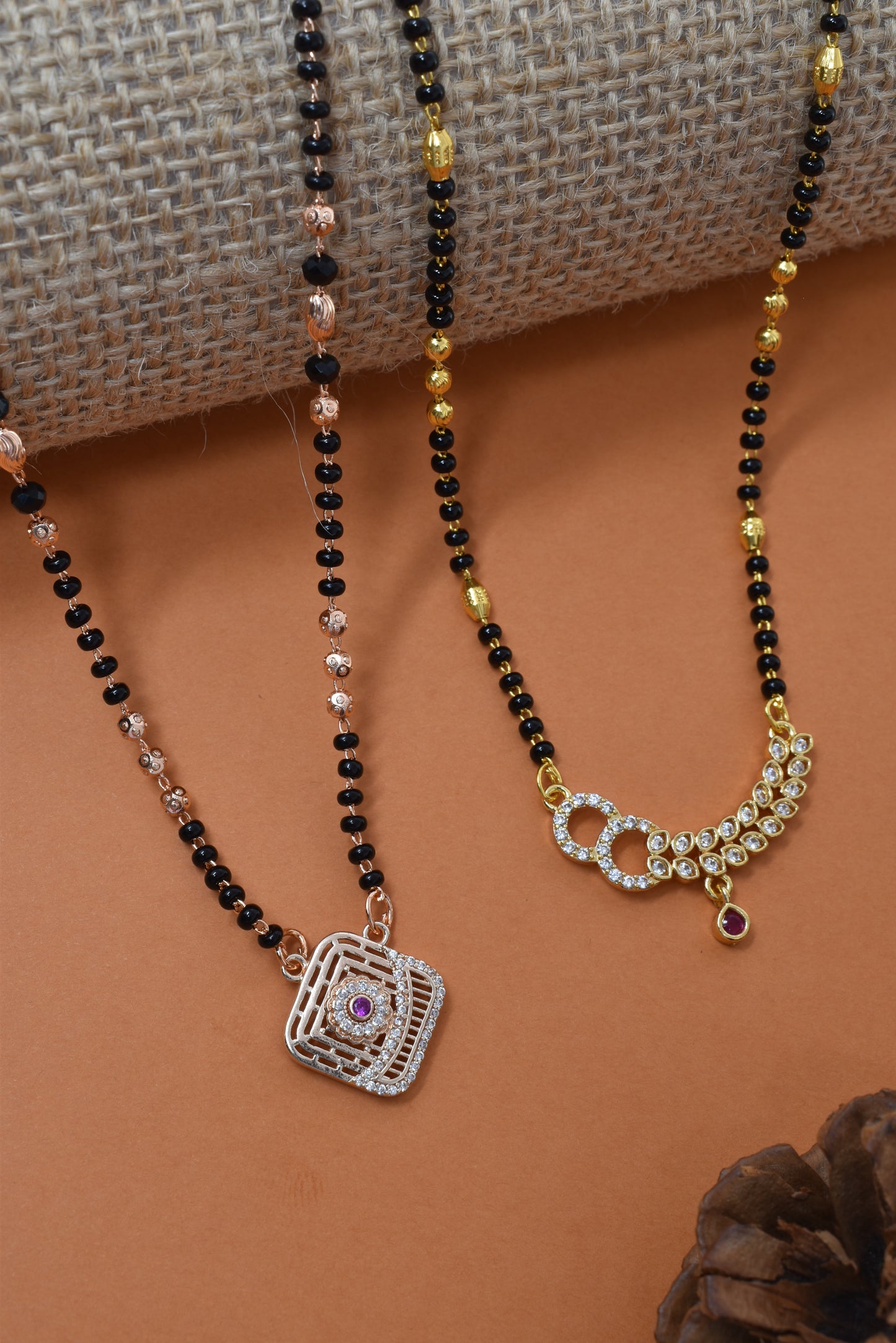 Meira Jewellery Traditional Black Bead Combo Mangalsutra Necklace for Women, Gold & Rose Gold Plated CZ Stone Stylish Mangalsutra Pendant Chain for Daily & Festive Ethnic Set of 2 Tanmaniya-19
