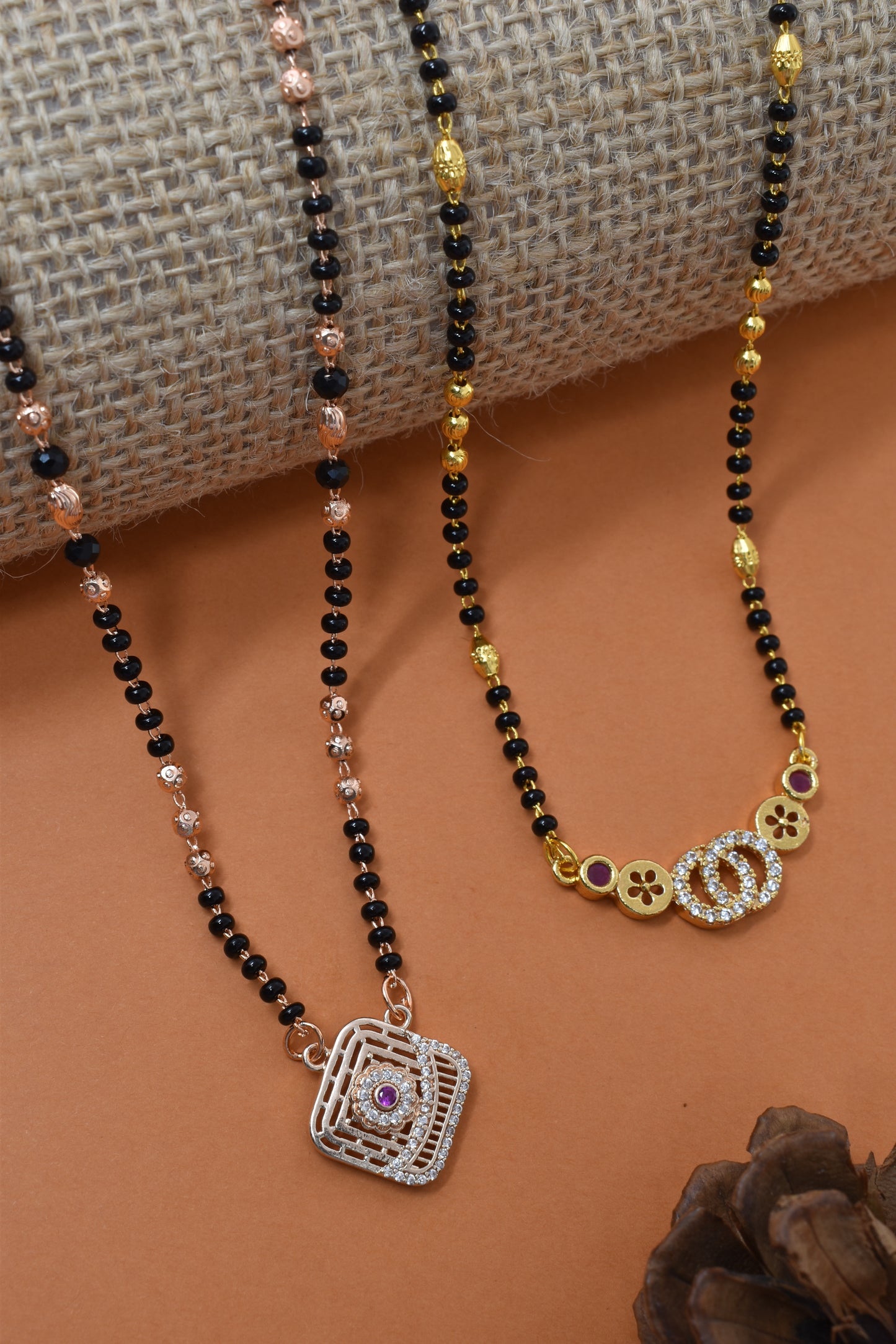 Meira Jewellery Traditional Black Bead Combo Mangalsutra Necklace for Women, Gold & Rose Gold Plated CZ Stone Stylish Mangalsutra Pendant Chain for Daily & Festive Ethnic Set of 2 Tanmaniya-20