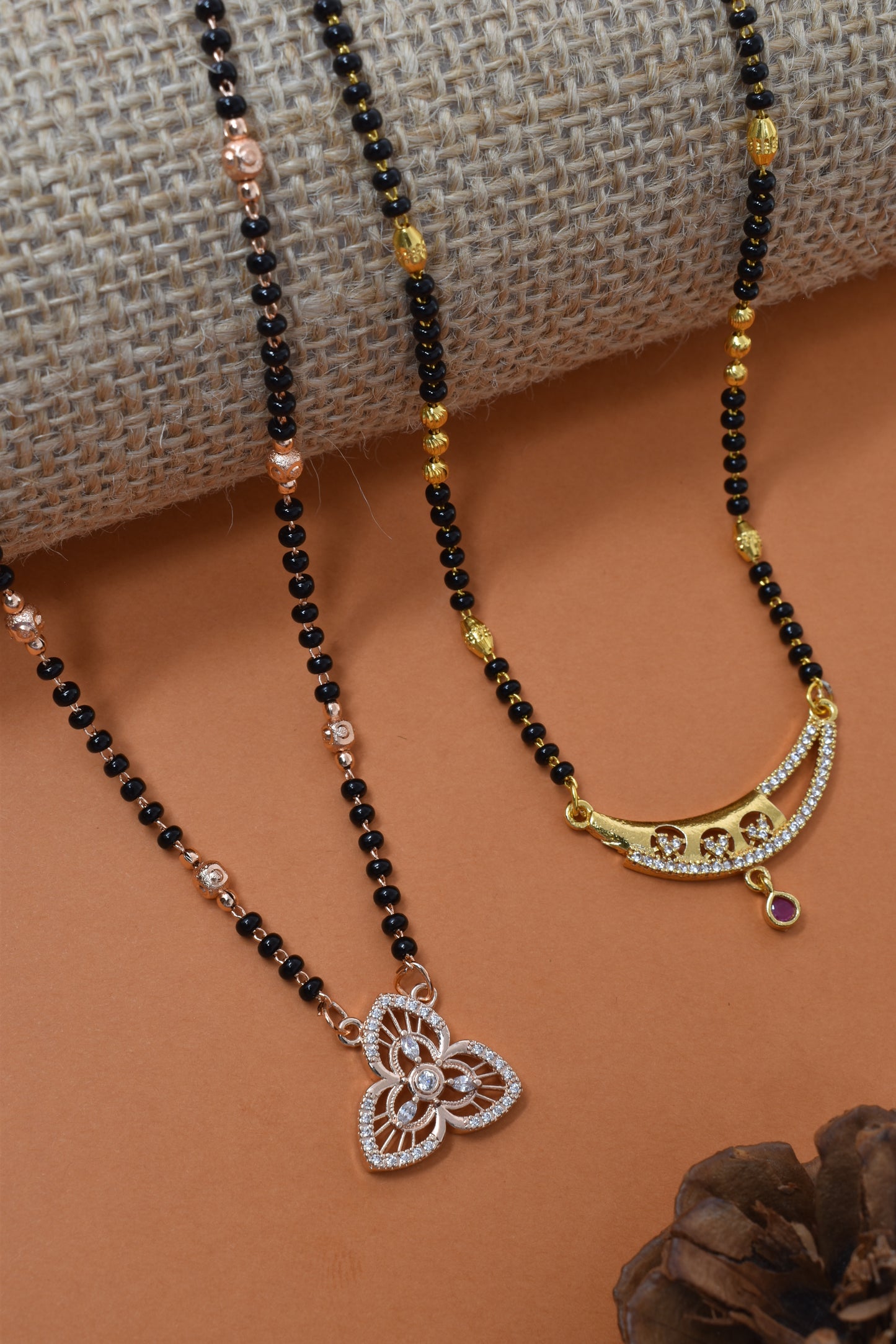 Meira Jewellery Traditional Black Bead Combo Mangalsutra Necklace for Women, Gold & Rose Gold Plated CZ Stone Stylish Mangalsutra Pendant Chain for Daily & Festive Ethnic Set of 2 Tanmaniya-29