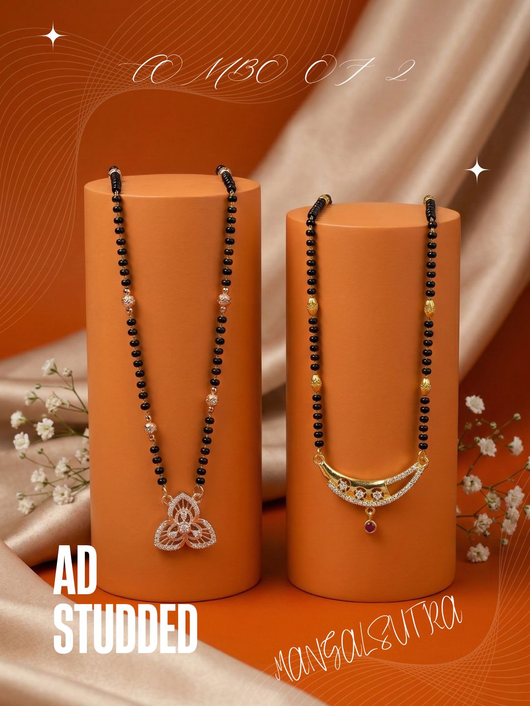 Meira Jewellery Traditional Black Bead Combo Mangalsutra Necklace for Women, Gold & Rose Gold Plated CZ Stone Stylish Mangalsutra Pendant Chain for Daily & Festive Ethnic Set of 2 Tanmaniya-29