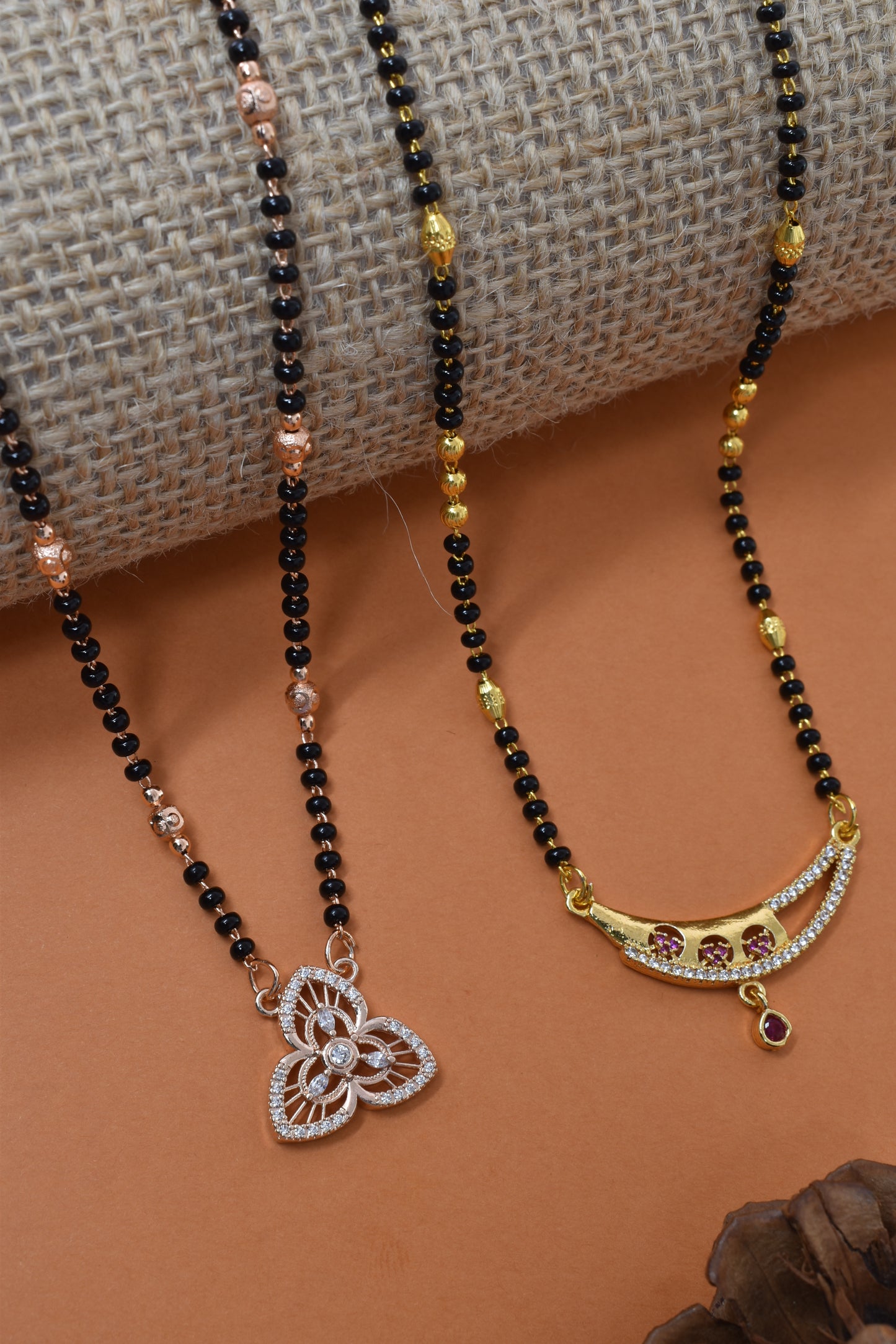 Meira Jewellery Traditional Black Bead Combo Mangalsutra Necklace for Women, Gold & Rose Gold Plated CZ Stone Stylish Mangalsutra Pendant Chain for Daily & Festive Ethnic Set of 2 Tanmaniya-30