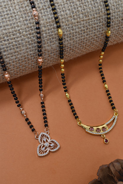 Meira Jewellery Traditional Black Bead Combo Mangalsutra Necklace for Women, Gold & Rose Gold Plated CZ Stone Stylish Mangalsutra Pendant Chain for Daily & Festive Ethnic Set of 2 Tanmaniya-30