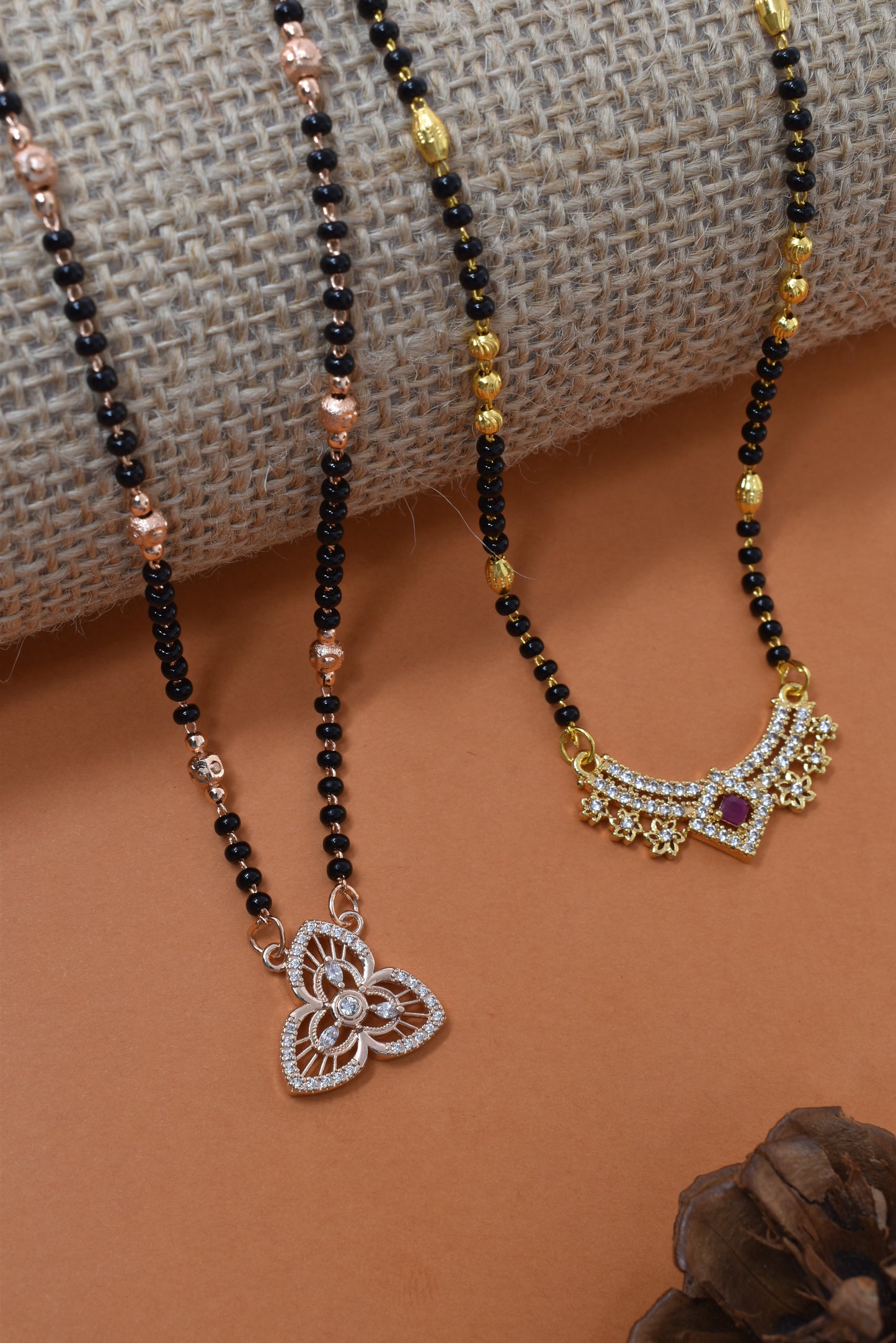 Meira Jewellery Traditional Black Bead Combo Mangalsutra Necklace for Women, Gold & Rose Gold Plated CZ Stone Stylish Mangalsutra Pendant Chain for Daily & Festive Ethnic Set of 2 Tanmaniya-31