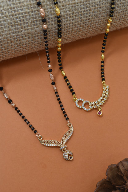 Meira Jewellery Traditional Black Bead Combo Mangalsutra Necklace for Women, Gold & Rose Gold Plated CZ Stone Stylish Mangalsutra Pendant Chain for Daily & Festive Ethnic Set of 2 Tanmaniya-35