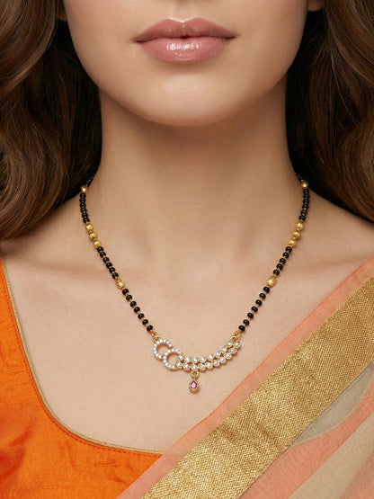 Meira Jewellery Traditional Black Bead Combo Mangalsutra Necklace for Women, Gold & Rose Gold Plated CZ Stone Stylish Mangalsutra Pendant Chain for Daily & Festive Ethnic Set of 2 Tanmaniya-35