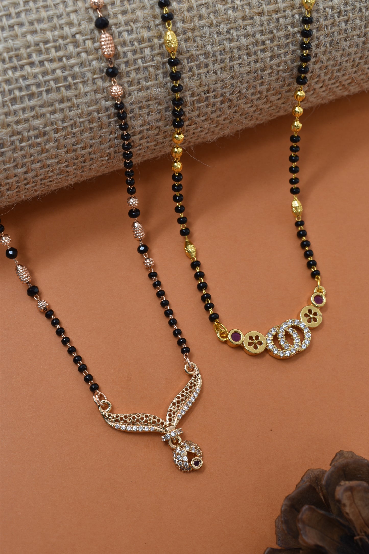 Meira Jewellery Traditional Black Bead Combo Mangalsutra Necklace for Women, Gold & Rose Gold Plated CZ Stone Stylish Mangalsutra Pendant Chain for Daily & Festive Ethnic Set of 2 Tanmaniya-36