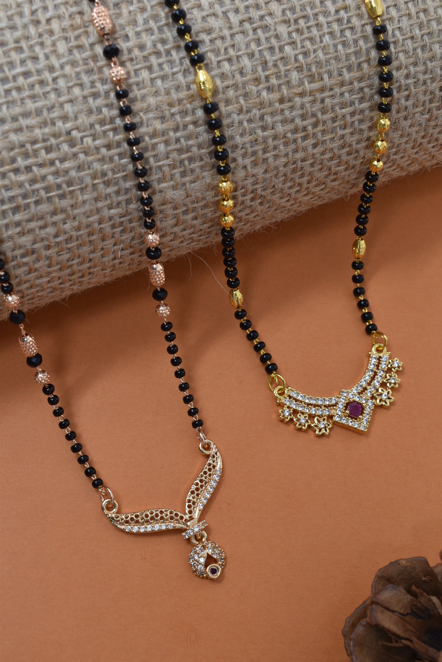 Meira Jewellery Traditional Black Bead Combo Mangalsutra Necklace for Women, Gold & Rose Gold Plated CZ Stone Stylish Mangalsutra Pendant Chain for Daily & Festive Ethnic Set of 2 Tanmaniya-39