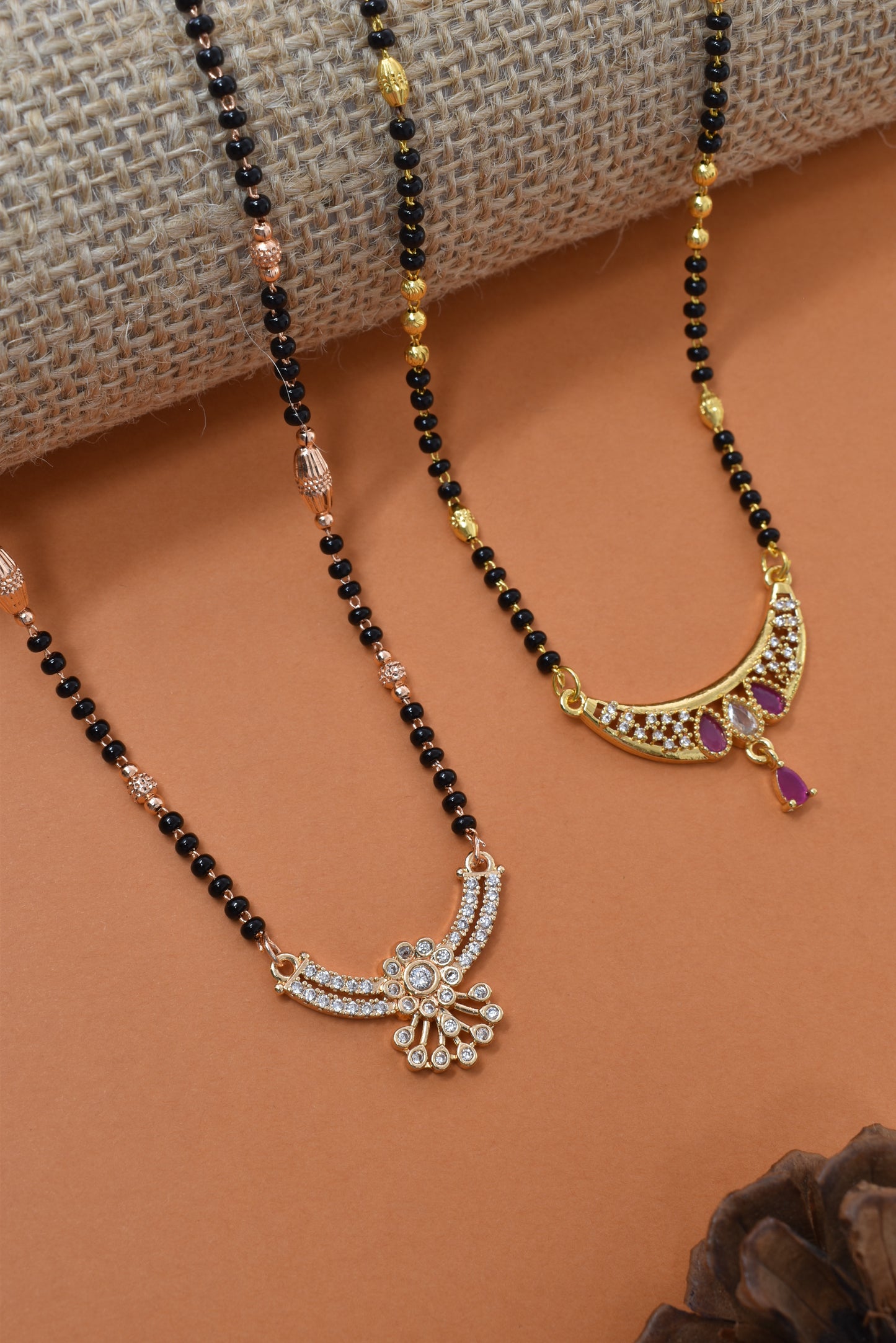 Meira Jewellery Traditional Black Bead Combo Mangalsutra Necklace for Women, Gold & Rose Gold Plated CZ Stone Stylish Mangalsutra Pendant Chain for Daily & Festive Ethnic Set of 2 Tanmaniya-41