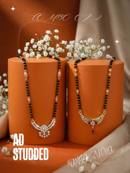 Meira Jewellery Traditional Black Bead Combo Mangalsutra Necklace for Women, Gold & Rose Gold Plated CZ Stone Stylish Mangalsutra Pendant Chain for Daily & Festive Ethnic Set of 2 Tanmaniya-41