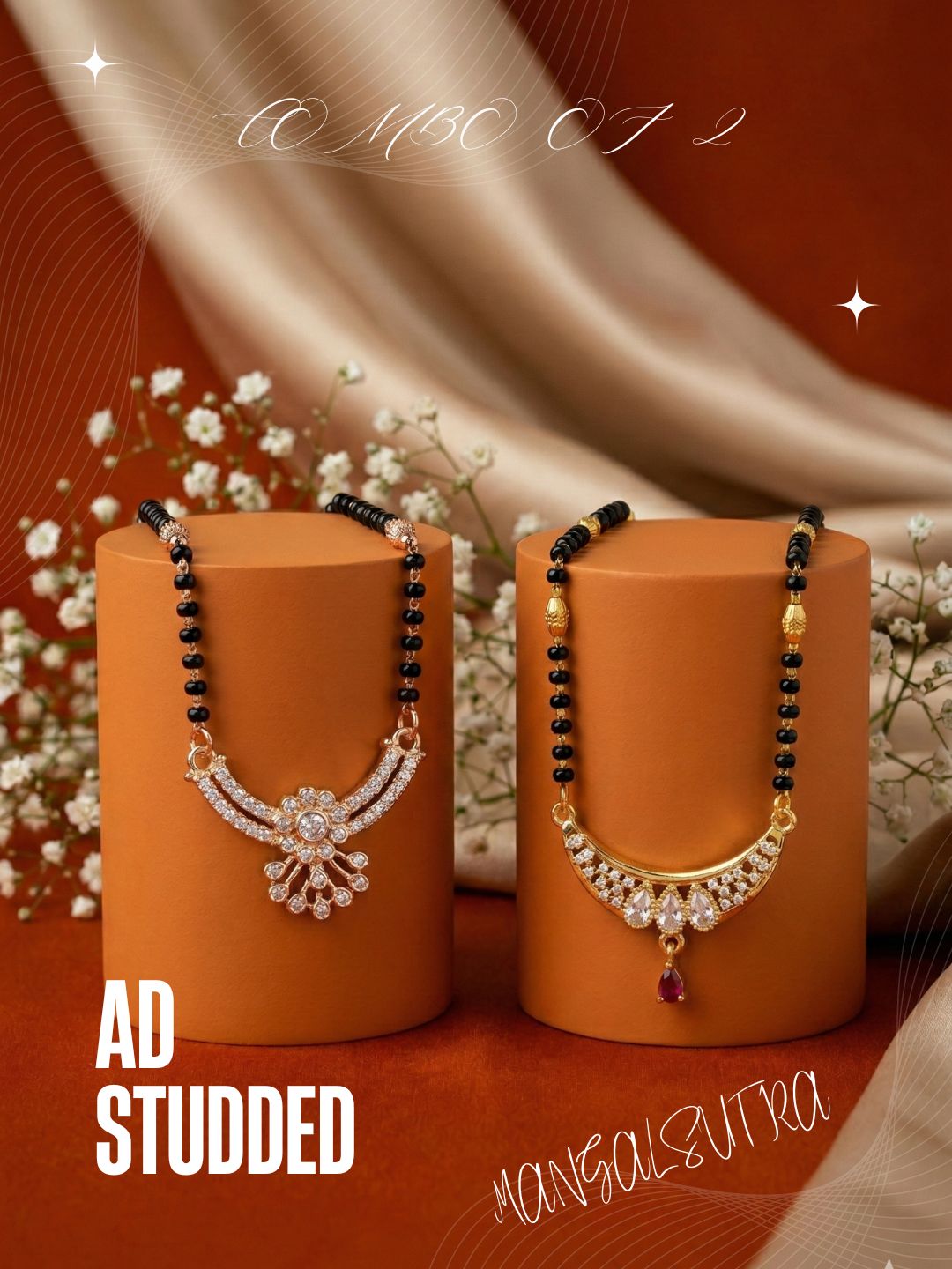 Meira Jewellery Traditional Black Bead Combo Mangalsutra Necklace for Women, Gold & Rose Gold Plated CZ Stone Stylish Mangalsutra Pendant Chain for Daily & Festive Ethnic Set of 2 Tanmaniya-42