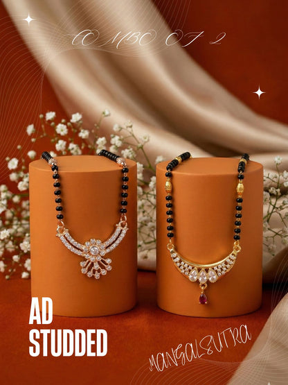 Meira Jewellery Traditional Black Bead Combo Mangalsutra Necklace for Women, Gold & Rose Gold Plated CZ Stone Stylish Mangalsutra Pendant Chain for Daily & Festive Ethnic Set of 2 Tanmaniya-42