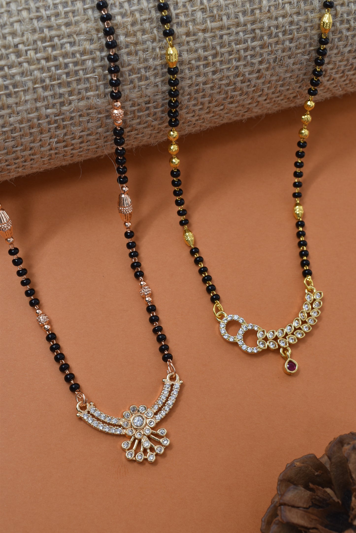 Meira Jewellery Traditional Black Bead Combo Mangalsutra Necklace for Women, Gold & Rose Gold Plated CZ Stone Stylish Mangalsutra Pendant Chain for Daily & Festive Ethnic Set of 2 Tanmaniya-43