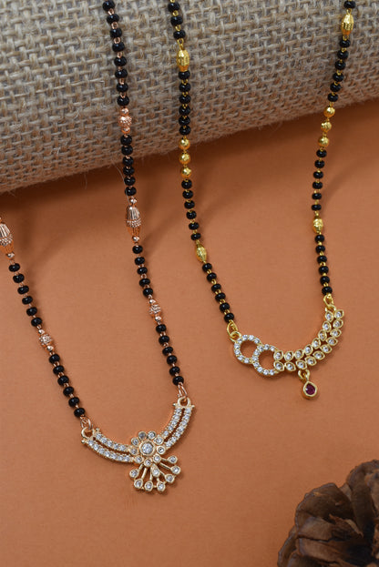 Meira Jewellery Traditional Black Bead Combo Mangalsutra Necklace for Women, Gold & Rose Gold Plated CZ Stone Stylish Mangalsutra Pendant Chain for Daily & Festive Ethnic Set of 2 Tanmaniya-43